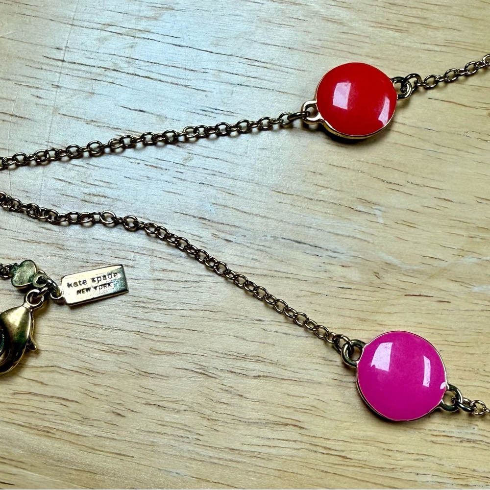 Kate Spade Pink & Orange Circle Reversible Gold Tone Necklace - Picture 7 of 9